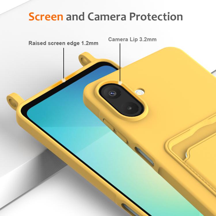 For Samsung Galaxy A07 / M17e / F07e Integrated Card Bag Solid Color Liquid Silicone Phone Case with Lanyard