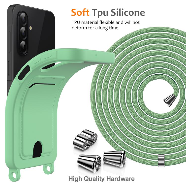 For Samsung Galaxy A37 5G Integrated Card Bag Solid Color Liquid Silicone Phone Case with Lanyard