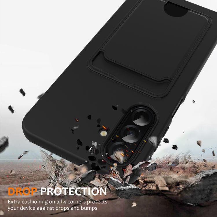 For Samsung Galaxy A37 5G Integrated Card Bag Solid Color Liquid Silicone Phone Case with Lanyard