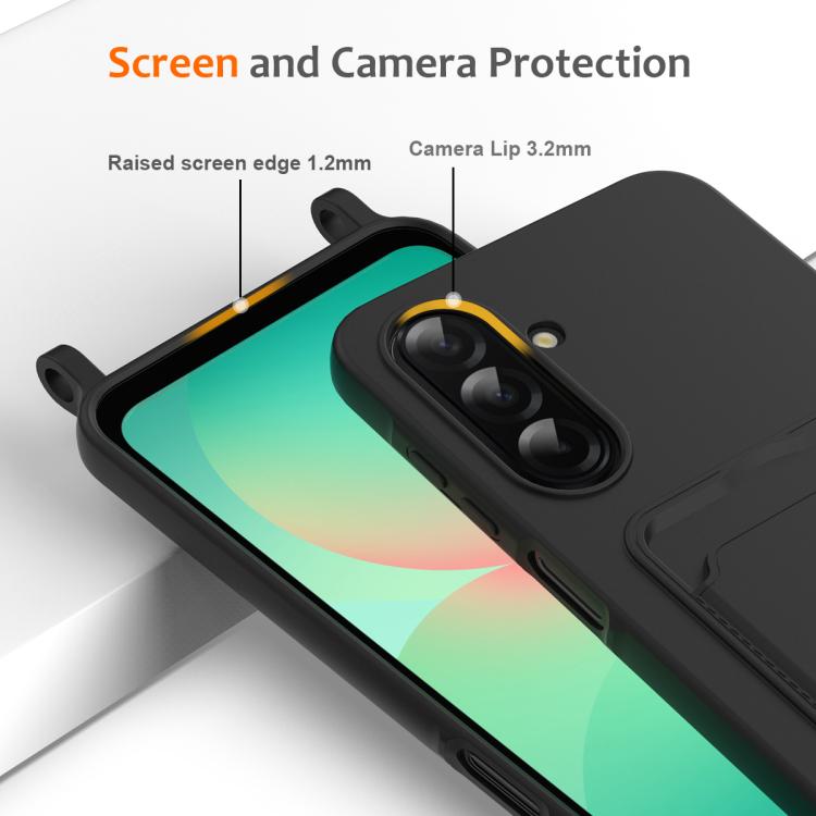 For Samsung Galaxy A37 5G Integrated Card Bag Solid Color Liquid Silicone Phone Case with Lanyard