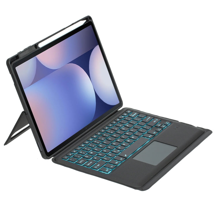 For Samsung Galaxy Tab S10+ / S9 FE+ / S9+ Detachable Backlit Bluetooth Keyboard Leather Case with Touchpad - Black