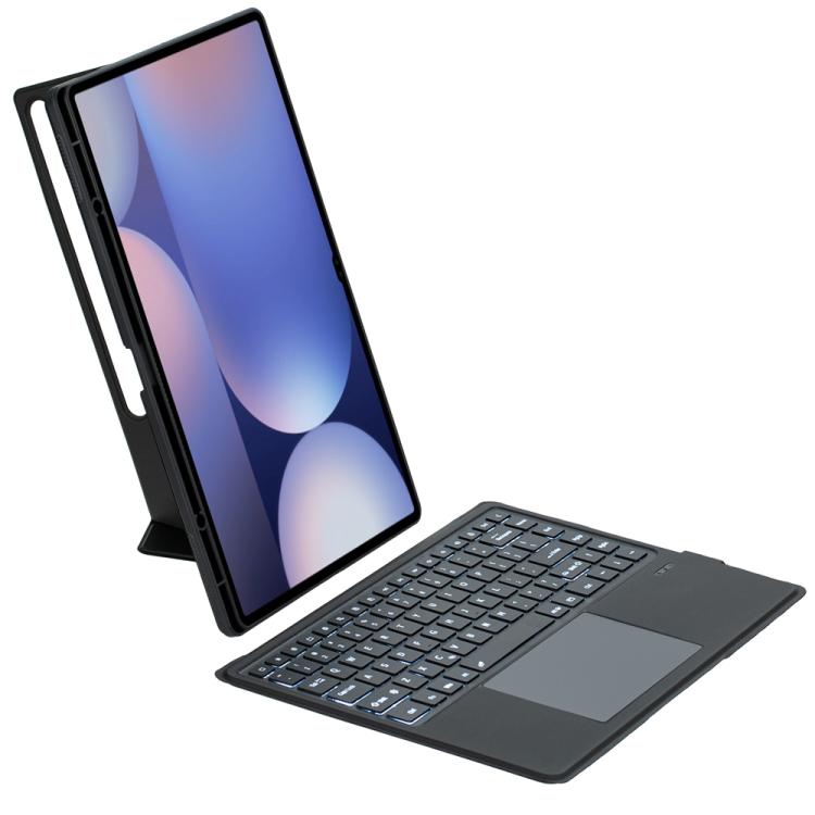 For Samsung Galaxy Tab S10 Ultra / S9 Ultra Detachable Backlit Bluetooth Keyboard Leather Case with Touchpad - Black