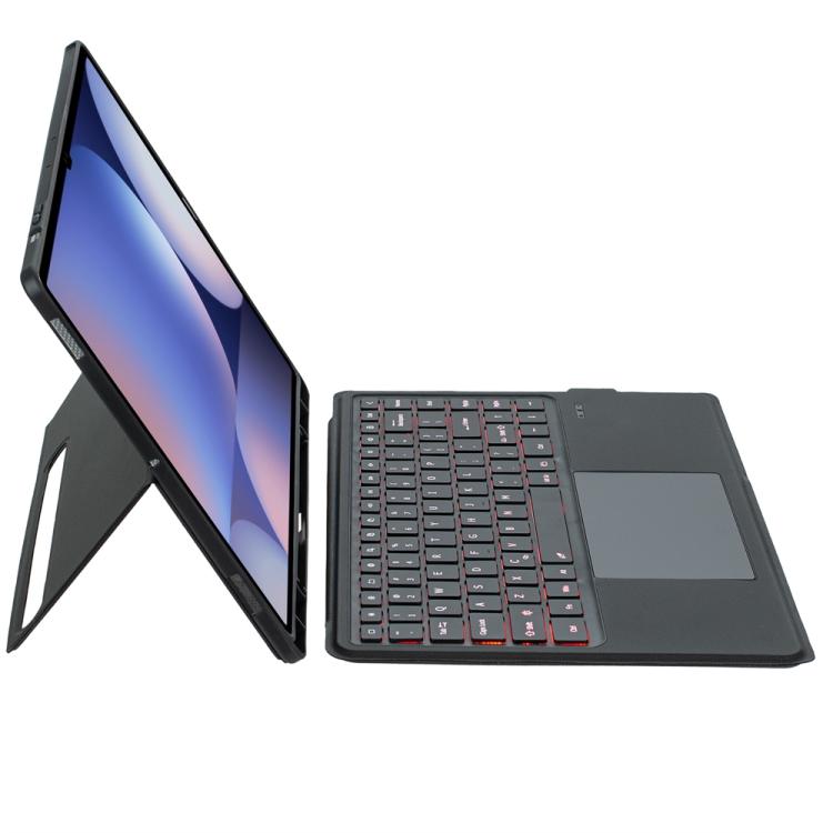 For Samsung Galaxy Tab S10 Ultra / S9 Ultra Detachable Backlit Bluetooth Keyboard Leather Case with Touchpad - Black