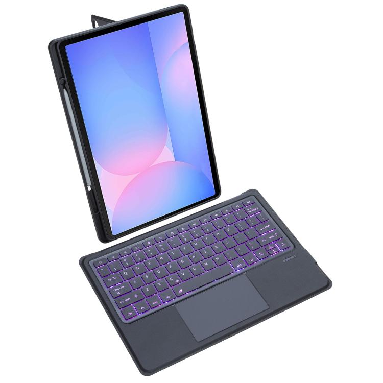For Samsung Galaxy Tab S10 FE+ Detachable Backlit Bluetooth Keyboard Leather Case with Touchpad - Black