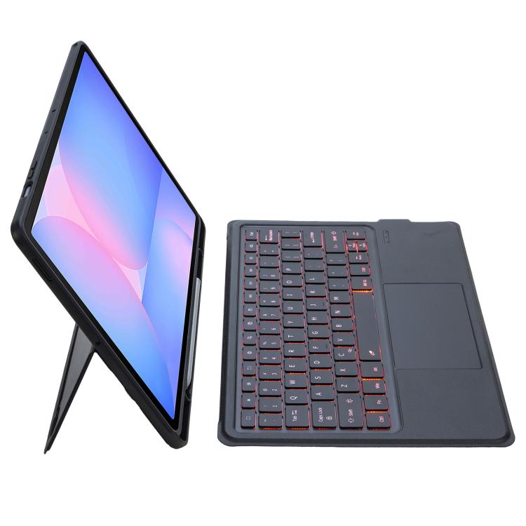 For Samsung Galaxy Tab S10 FE+ Detachable Backlit Bluetooth Keyboard Leather Case with Touchpad - Black