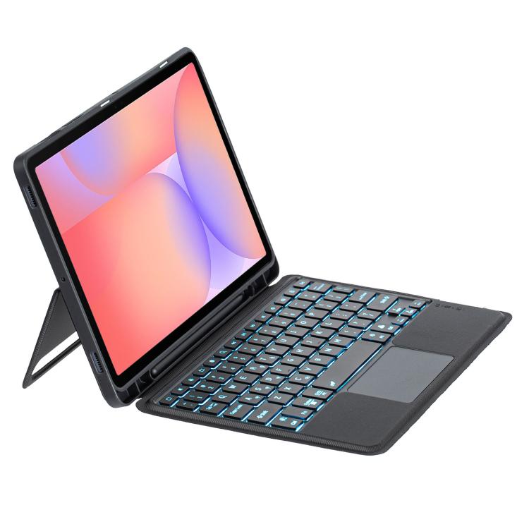For Samsung Galaxy Tab S10 Lite / S10 FE Detachable Backlit Bluetooth Keyboard Leather Case with Touchpad - Black