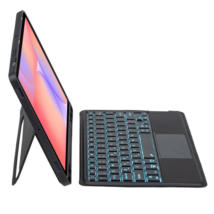 For Samsung Galaxy Tab S10 Lite / S10 FE Detachable Backlit Bluetooth Keyboard Leather Case with Touchpad - Black