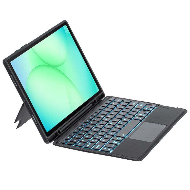 For Samsung Galaxy Tab A11+ Detachable Backlit Bluetooth Keyboard Leather Case with Touchpad - Black