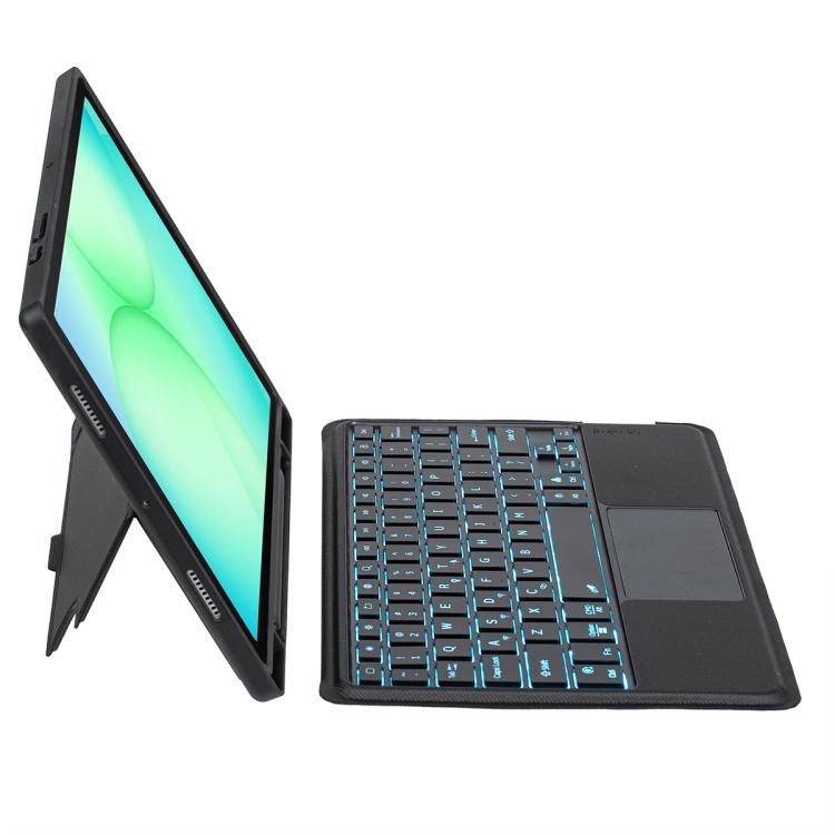 For Samsung Galaxy Tab A11+ Detachable Backlit Bluetooth Keyboard Leather Case with Touchpad - Black