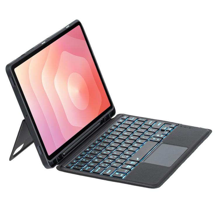 For Samsung Galaxy Tab S11 Detachable Backlit Bluetooth Keyboard Leather Case with Touchpad - Black
