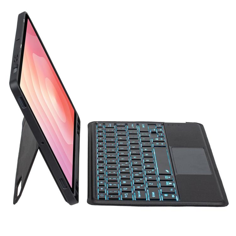 For Samsung Galaxy Tab S11 Detachable Backlit Bluetooth Keyboard Leather Case with Touchpad - Black