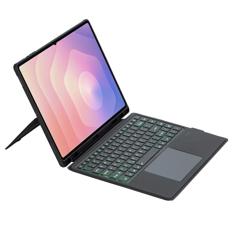 For Samsung Galaxy Tab S11 Ultra Detachable Backlit Bluetooth Keyboard Leather Case with Touchpad - Black