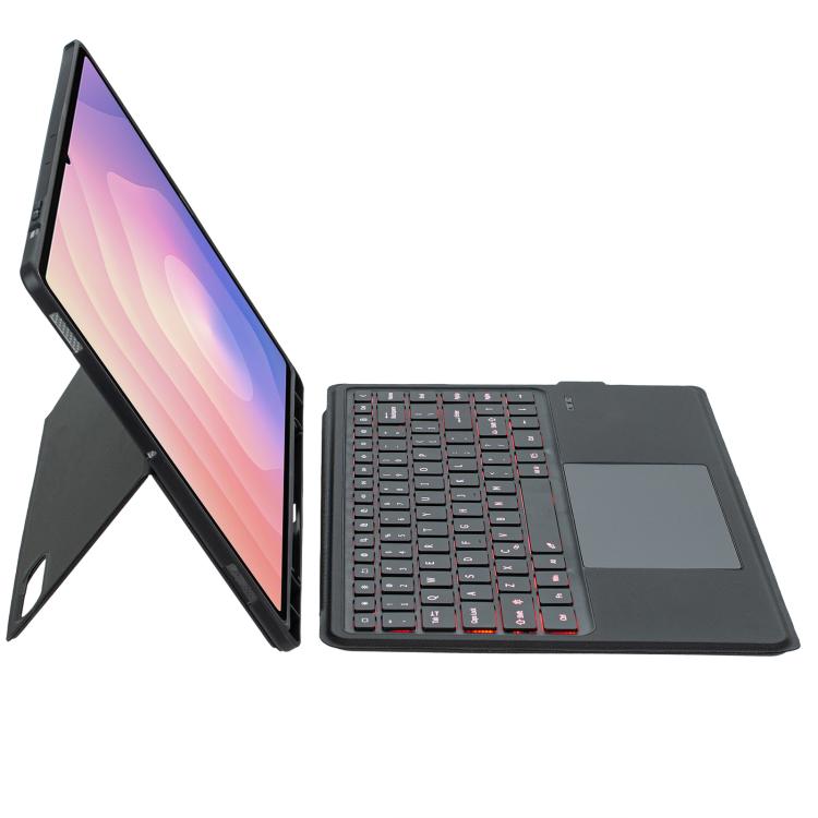 For Samsung Galaxy Tab S11 Ultra Detachable Backlit Bluetooth Keyboard Leather Case with Touchpad - Black