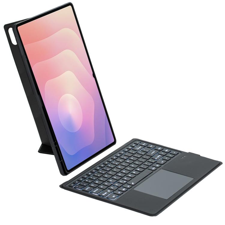 For Samsung Galaxy Tab S11 Ultra Detachable Backlit Bluetooth Keyboard Leather Case with Touchpad - Black