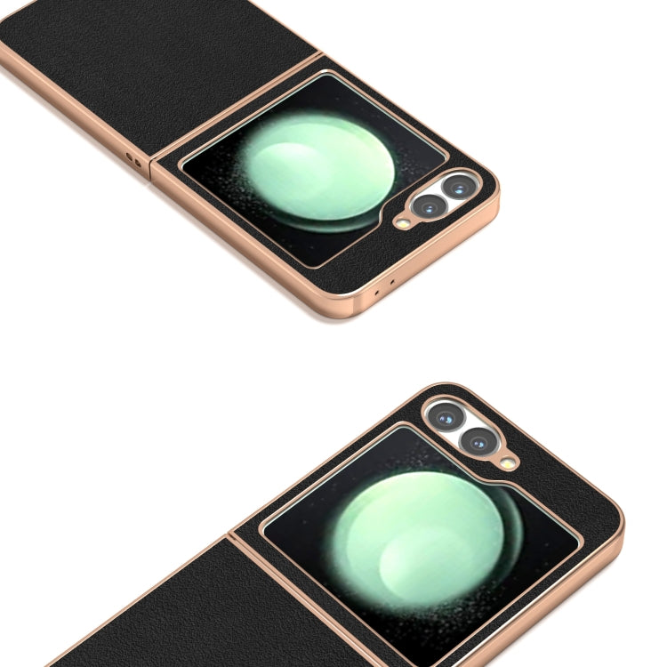 For Samsung Galaxy Z Flip6 / Flip7 FE ABEEL Electroplating Frame Genuine Leather Wave Phone Case
