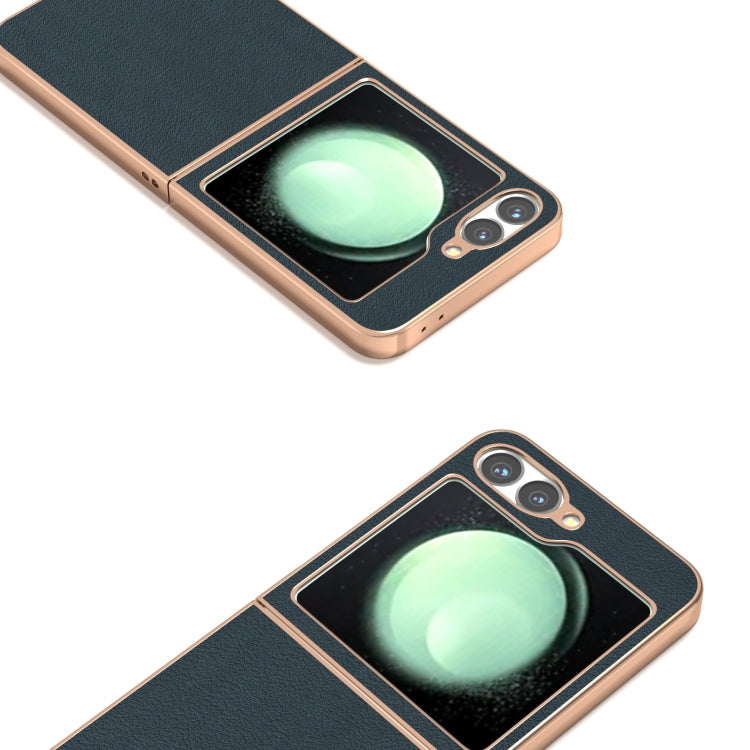 For Samsung Galaxy Z Flip6 / Flip7 FE ABEEL Electroplating Frame Genuine Leather Wave Phone Case