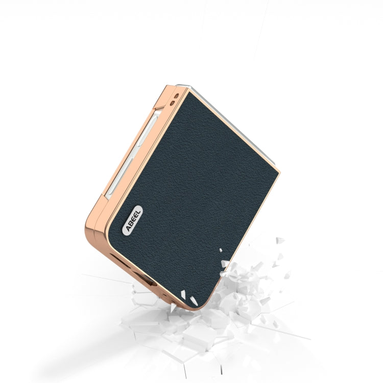 For Samsung Galaxy Z Flip6 / Flip7 FE ABEEL Electroplating Frame Genuine Leather Wave Phone Case