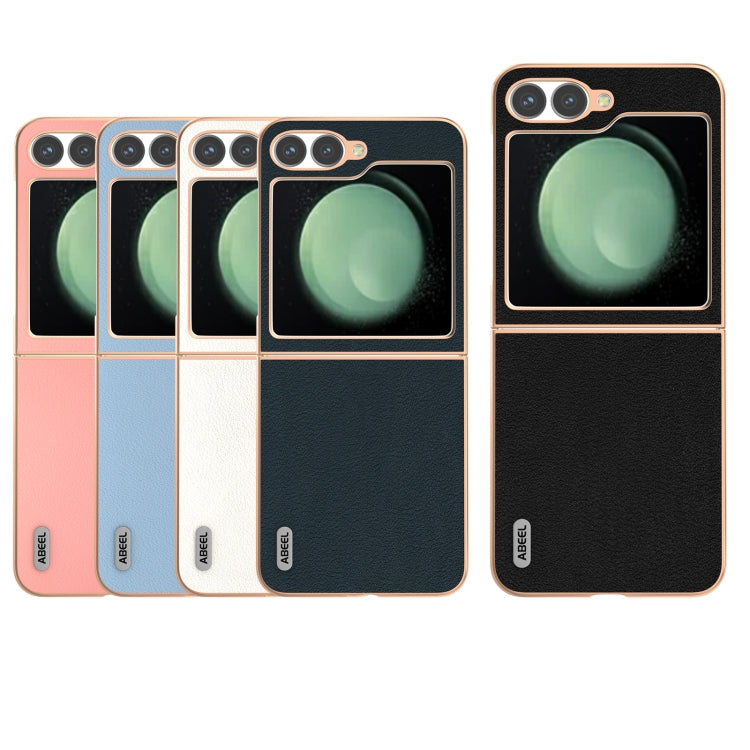 For Samsung Galaxy Z Flip6 / Flip7 FE ABEEL Electroplating Frame Genuine Leather Wave Phone Case