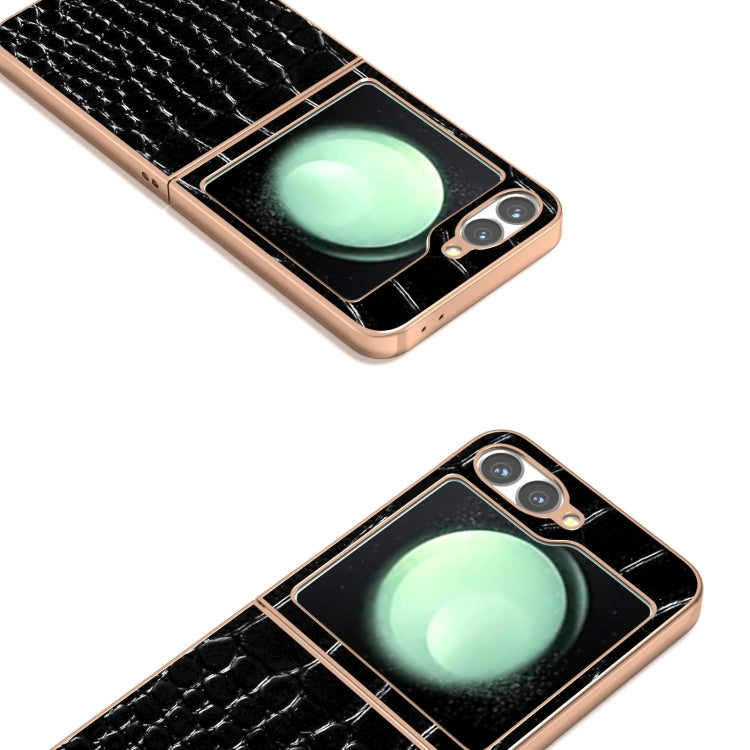 For Samsung Galaxy Z Flip6 / Flip7 FE ABEEL Electroplated Frame Genuine Leather Crocodile Pattern Phone Case