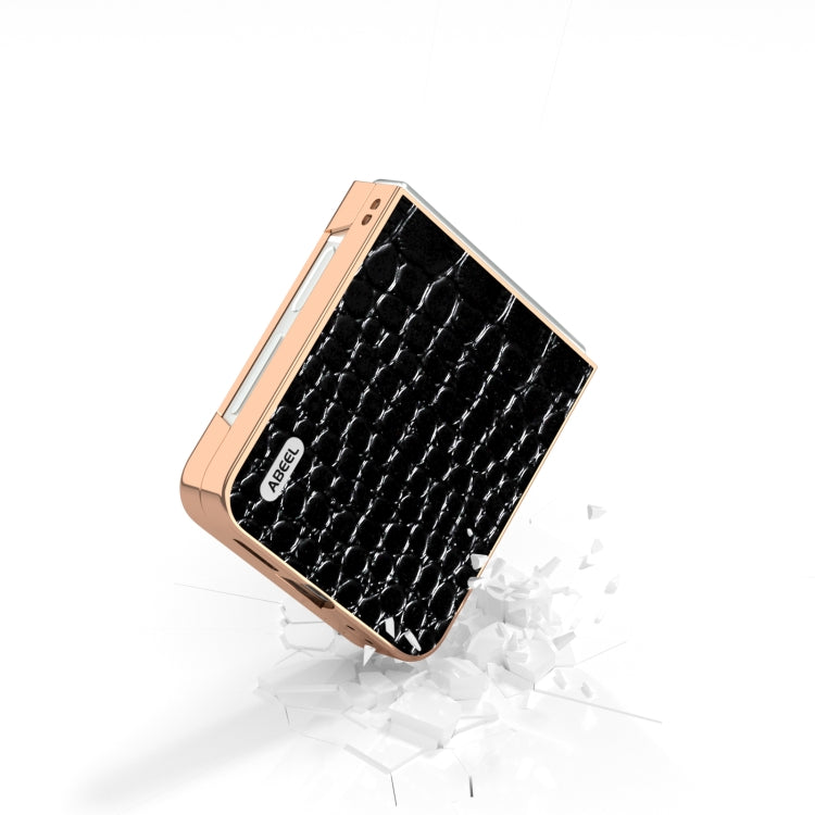 For Samsung Galaxy Z Flip6 / Flip7 FE ABEEL Electroplated Frame Genuine Leather Crocodile Pattern Phone Case