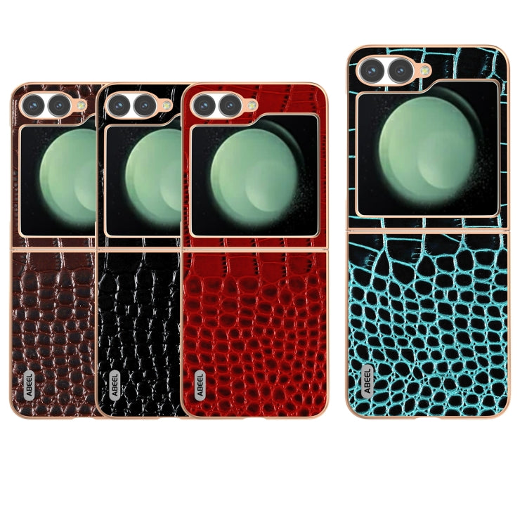 For Samsung Galaxy Z Flip6 / Flip7 FE ABEEL Electroplated Frame Genuine Leather Crocodile Pattern Phone Case