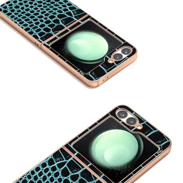 For Samsung Galaxy Z Flip6 / Flip7 FE ABEEL Electroplated Frame Genuine Leather Crocodile Pattern Phone Case