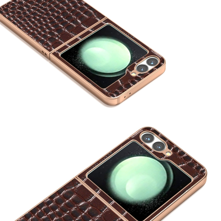 For Samsung Galaxy Z Flip6 / Flip7 FE ABEEL Electroplated Frame Genuine Leather Crocodile Pattern Phone Case