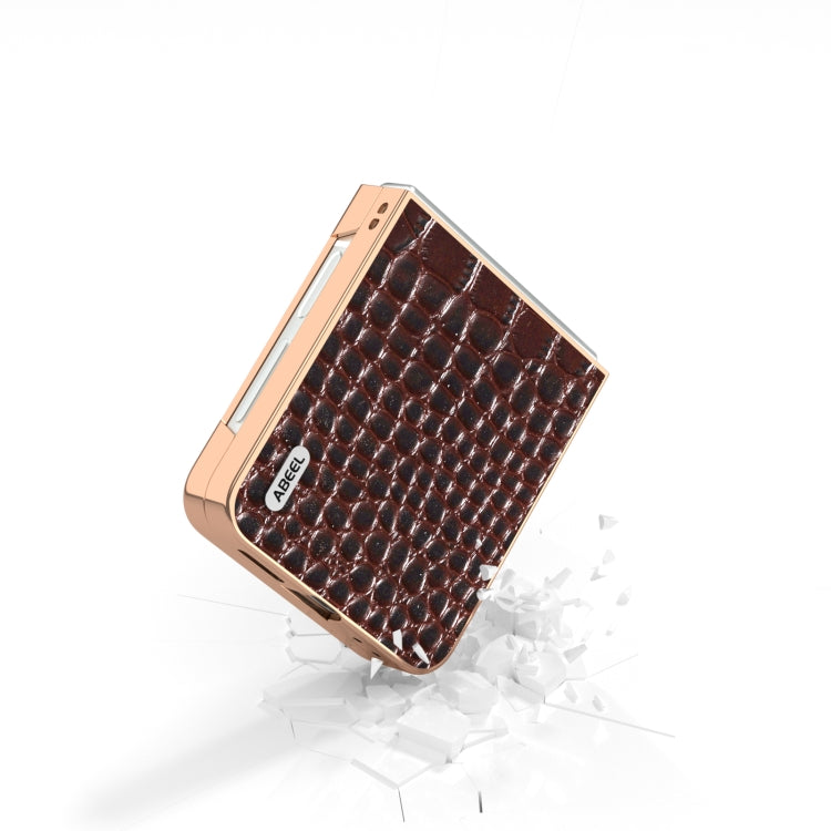 For Samsung Galaxy Z Flip6 / Flip7 FE ABEEL Electroplated Frame Genuine Leather Crocodile Pattern Phone Case