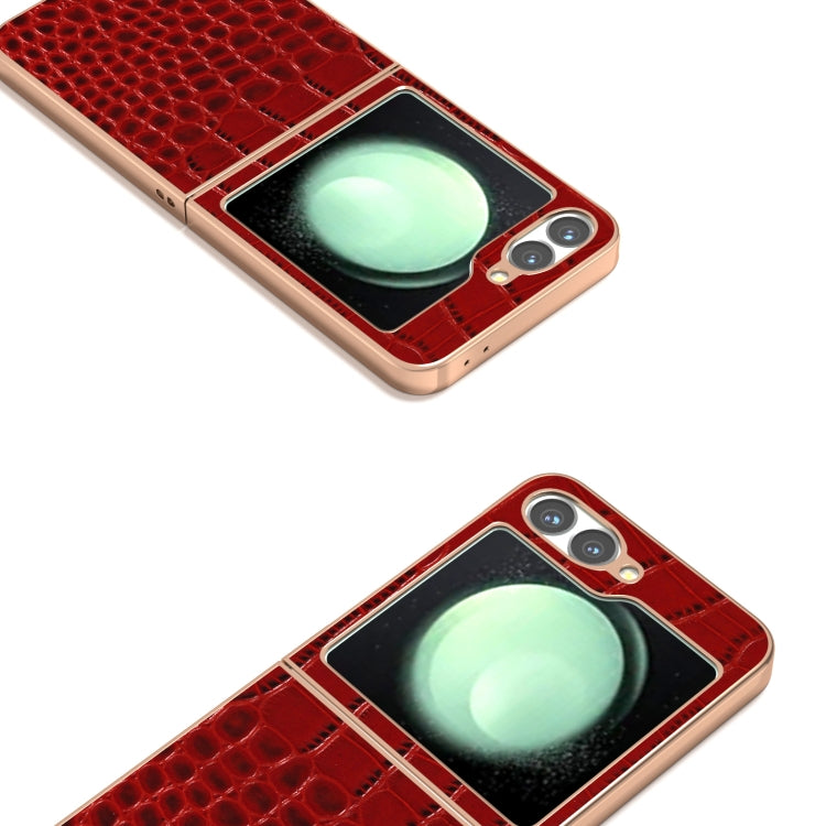 For Samsung Galaxy Z Flip6 / Flip7 FE ABEEL Electroplated Frame Genuine Leather Crocodile Pattern Phone Case