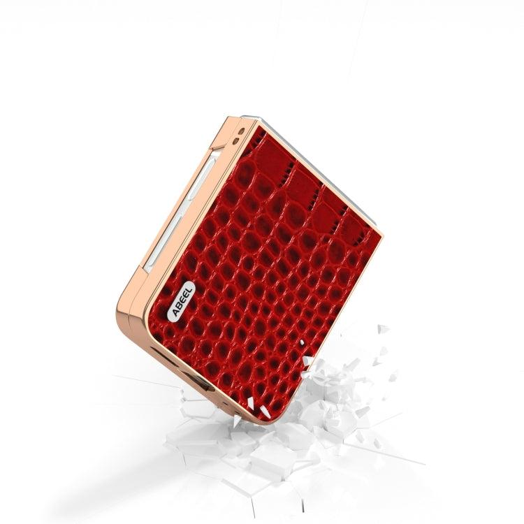 For Samsung Galaxy Z Flip6 / Flip7 FE ABEEL Electroplated Frame Genuine Leather Crocodile Pattern Phone Case