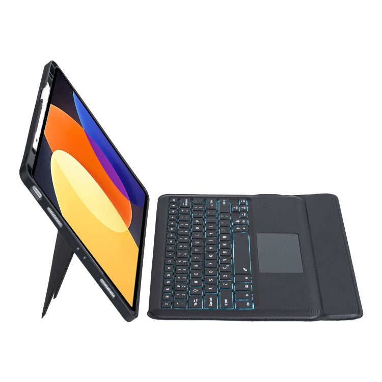 For Xiaomi Pad 5 12.4 Detachable Backlit Bluetooth Keyboard Leather Case with Touchpad - Black