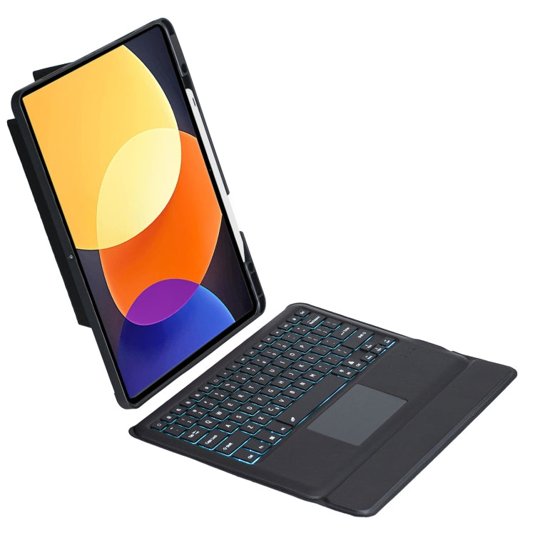 For Xiaomi Pad 5 12.4 Detachable Backlit Bluetooth Keyboard Leather Case with Touchpad - Black
