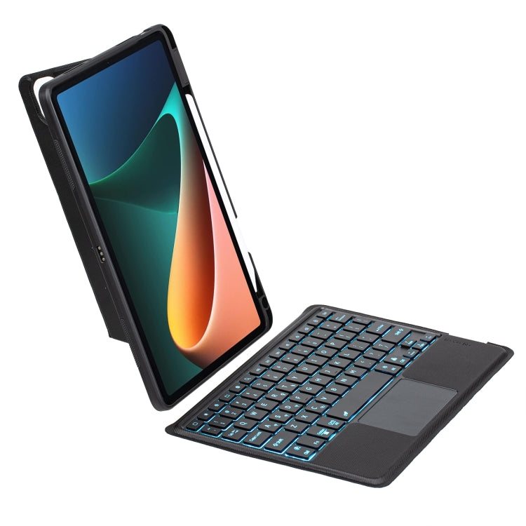 For Xiaomi Pad 5 / 5 Pro 11 Detachable Backlit Bluetooth Keyboard Leather Case with Touchpad - Black