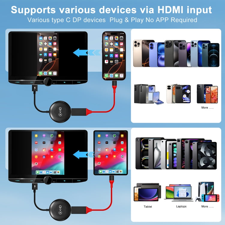 USB and HDMI Wired to Wireless CarPlay Auto Adapter, Specification:Round