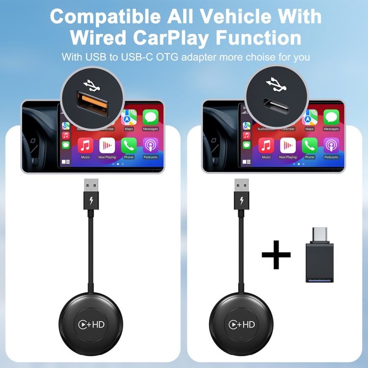 USB and HDMI Wired to Wireless CarPlay Auto Adapter, Specification:Round