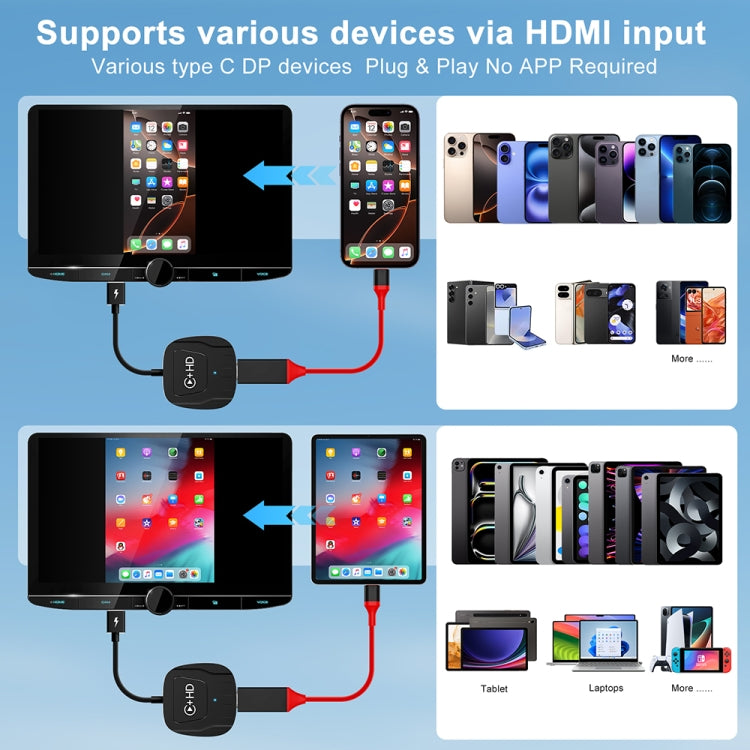 USB and HDMI Wired to Wireless CarPlay Auto Adapter, Specification:Square