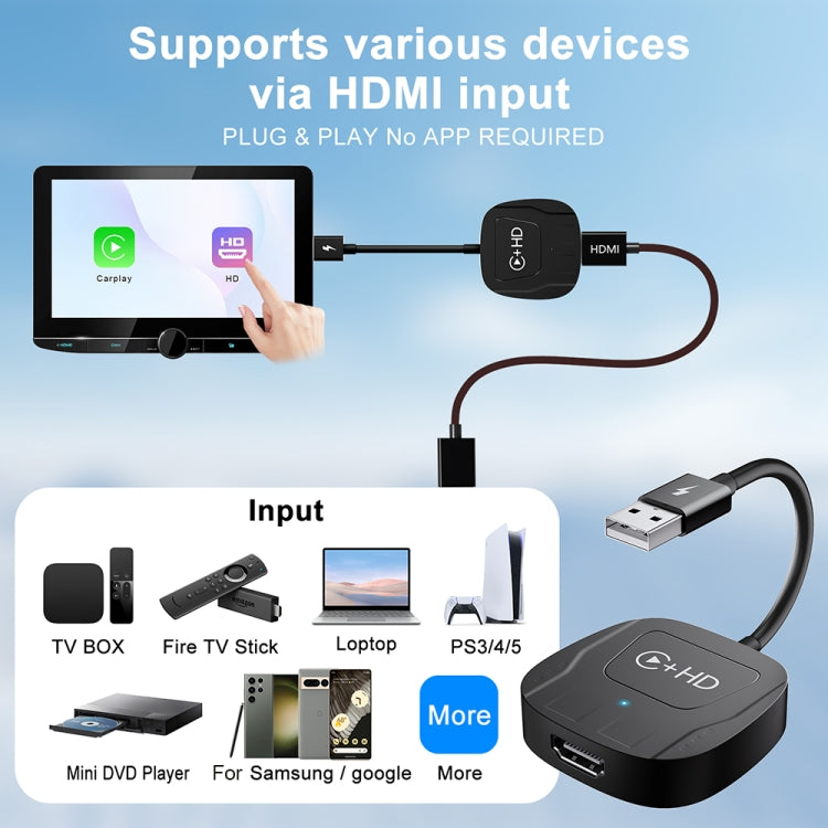 USB and HDMI Wired to Wireless CarPlay Auto Adapter, Specification:Square