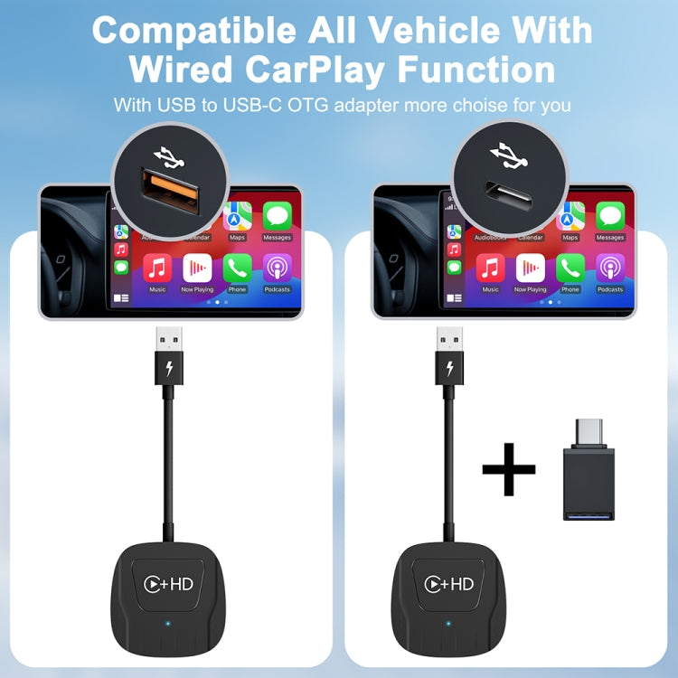 USB and HDMI Wired to Wireless CarPlay Auto Adapter, Specification:Square