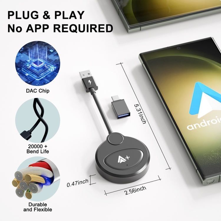 USB Interface Wired to Wireless CarPlay Auto Adapter for Android, Specification:Round