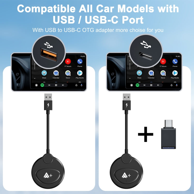 USB Interface Wired to Wireless CarPlay Auto Adapter for Android, Specification:Round
