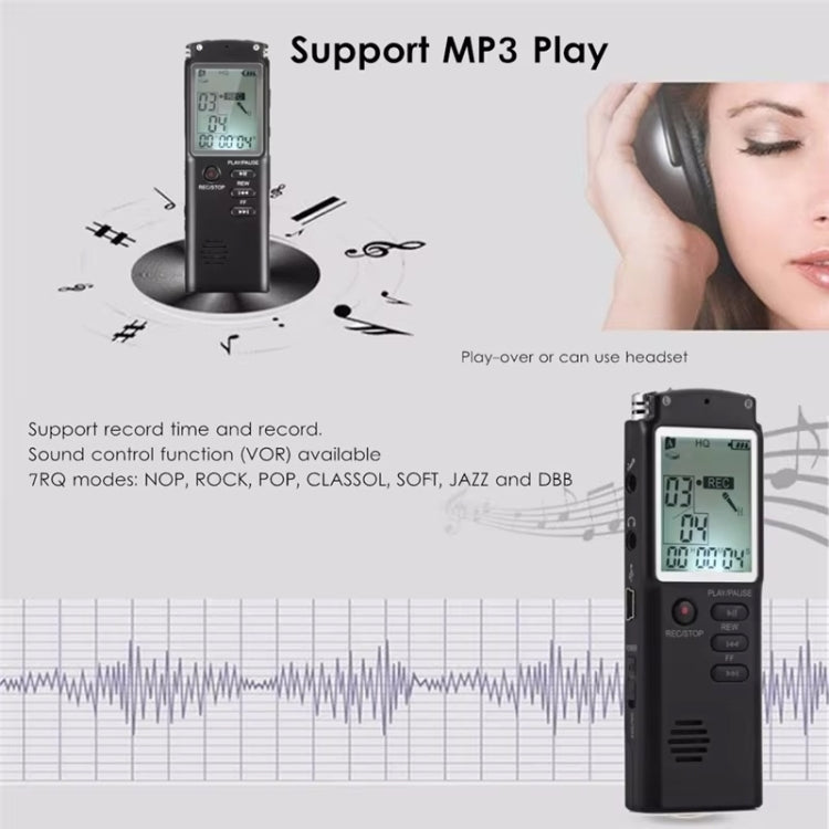 T60 Smart HD Noise Cancelling Voice Recorder MP3 Player, Memory:8GB - Black