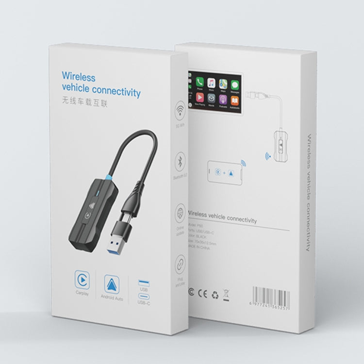CarPlay and Android Auto Dual Interface Wireless Car Connectivity Box, Length:20cm - Black