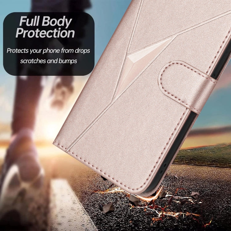 For iPhone 15 Triangle Pattern Buckle Clasp Leather Phone Case