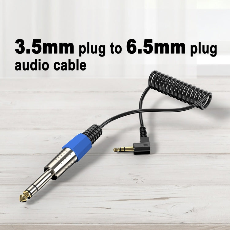 6.5mm to 3.5mm Elbow Guitar Loudspeaker Coiled 6.35mm Audio Cable, Length: 0.5m - Black