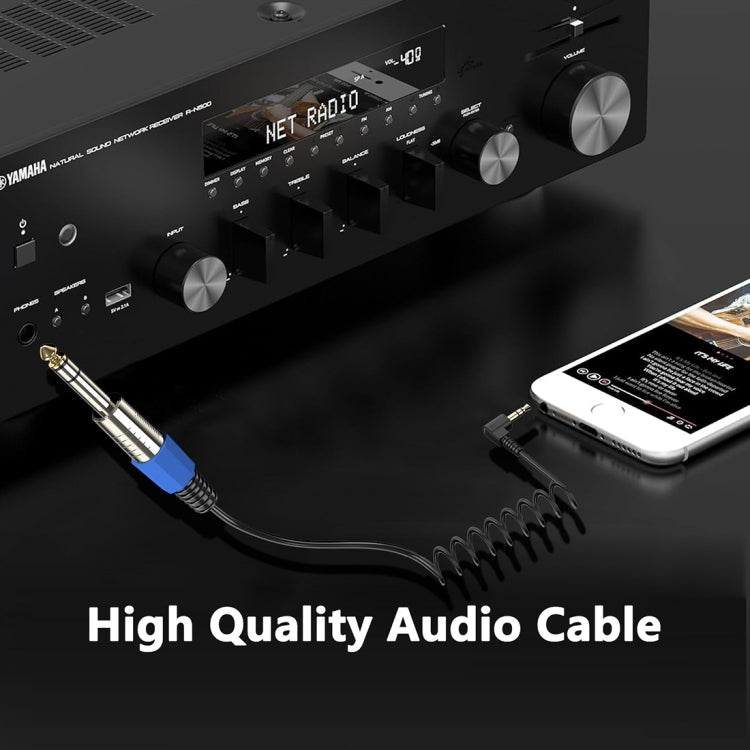 6.5mm to 3.5mm Elbow Guitar Loudspeaker Coiled 6.35mm Audio Cable, Length: 0.5m - Black