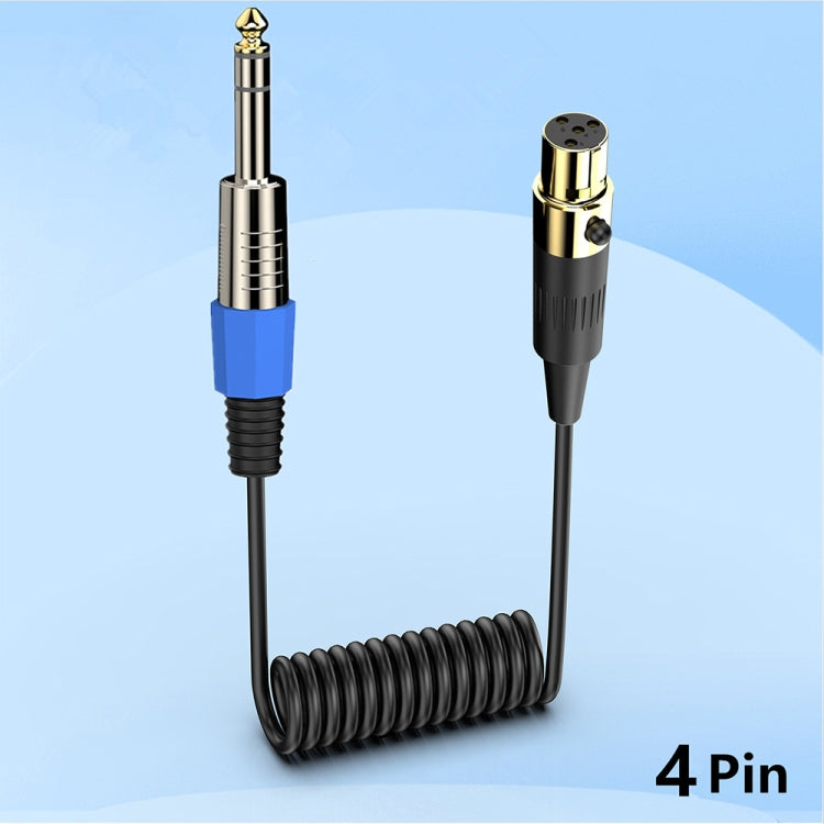 Mini 4 Pin XLR to 6.35mm Stereo Microphone Aux Audio Cable Coiled Adapter Cable, Length: 0.5m - Black