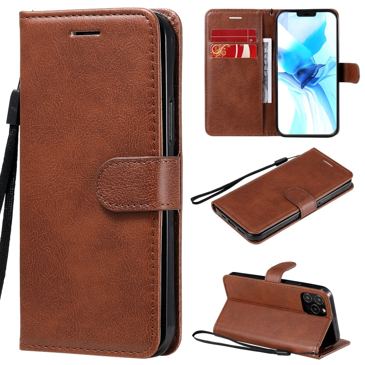 For iPhone 12 / 12 Pro Solid Color Horizontal Flip Protective Leather Case with Holder & Card Slots & Wallet & Photo Frame & Lanyard