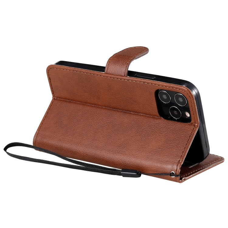 For iPhone 12 / 12 Pro Solid Color Horizontal Flip Protective Leather Case with Holder & Card Slots & Wallet & Photo Frame & Lanyard