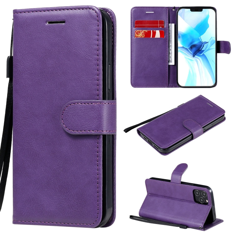 For iPhone 12 / 12 Pro Solid Color Horizontal Flip Protective Leather Case with Holder & Card Slots & Wallet & Photo Frame & Lanyard