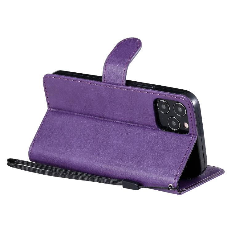 For iPhone 12 / 12 Pro Solid Color Horizontal Flip Protective Leather Case with Holder & Card Slots & Wallet & Photo Frame & Lanyard